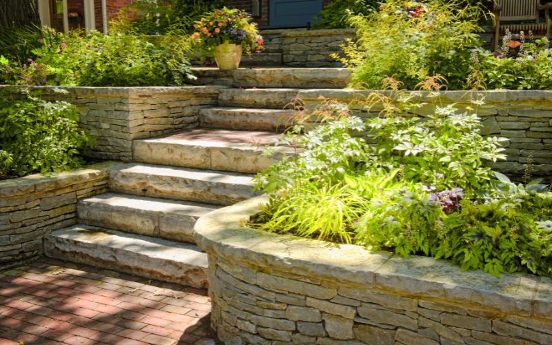 green wall on stairs