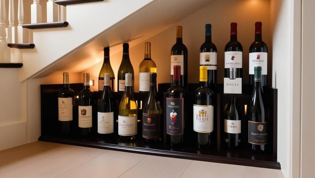 wine shelf under stairs